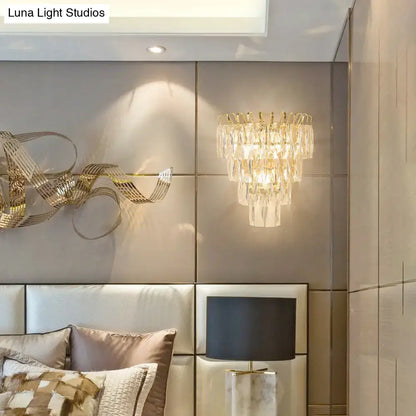 Gold crystal rectangle-cut three-light sconce by Decorbites, wall-mounted ambient lighting on Tampa Home & Garden Store