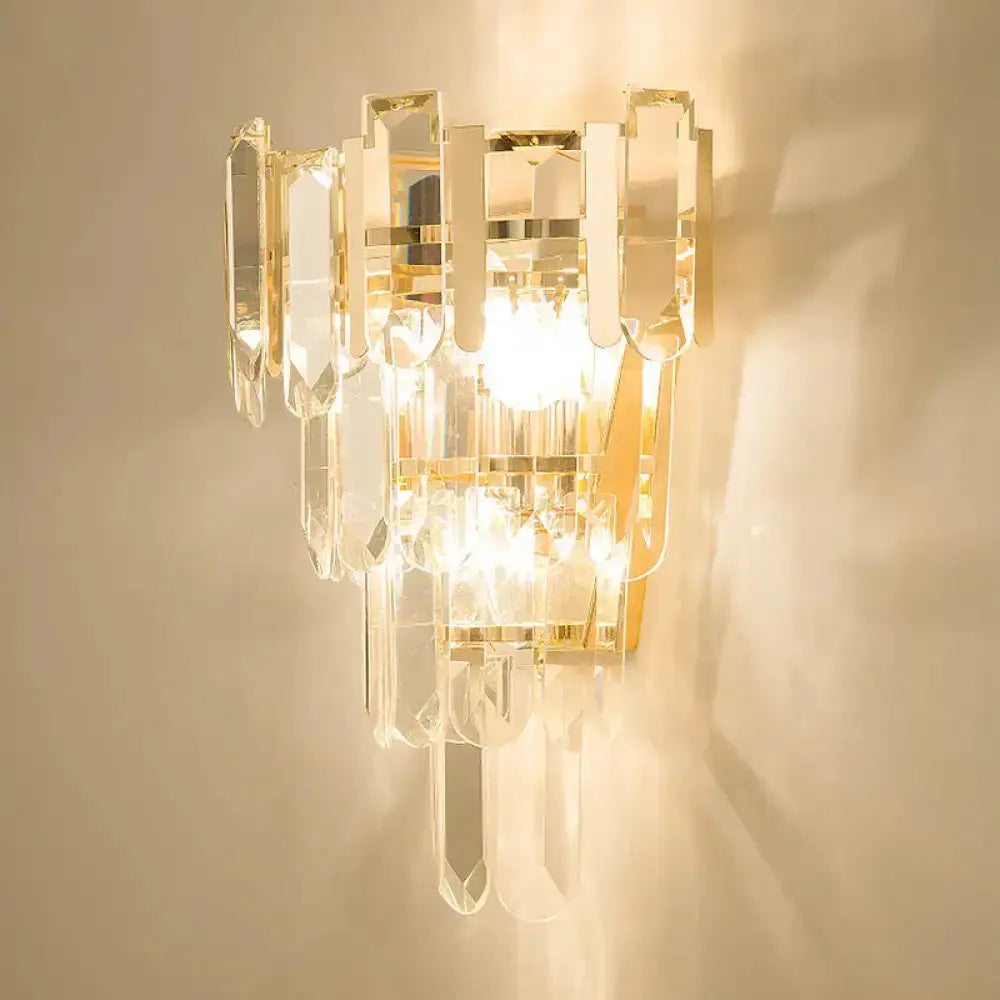 Modern gold 3-headed crystal wall sconce, 15 inch fixture by Decorbites on Tampa Home & Garden Store