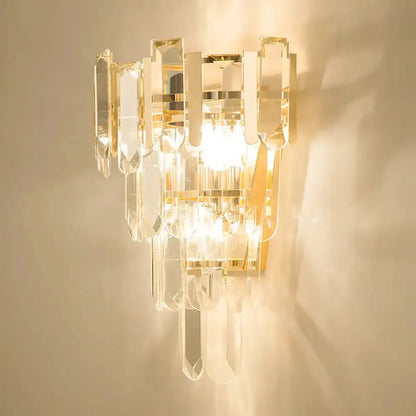 Modern gold 3-headed crystal wall sconce, 15 inch fixture by Decorbites on Tampa Home & Garden Store