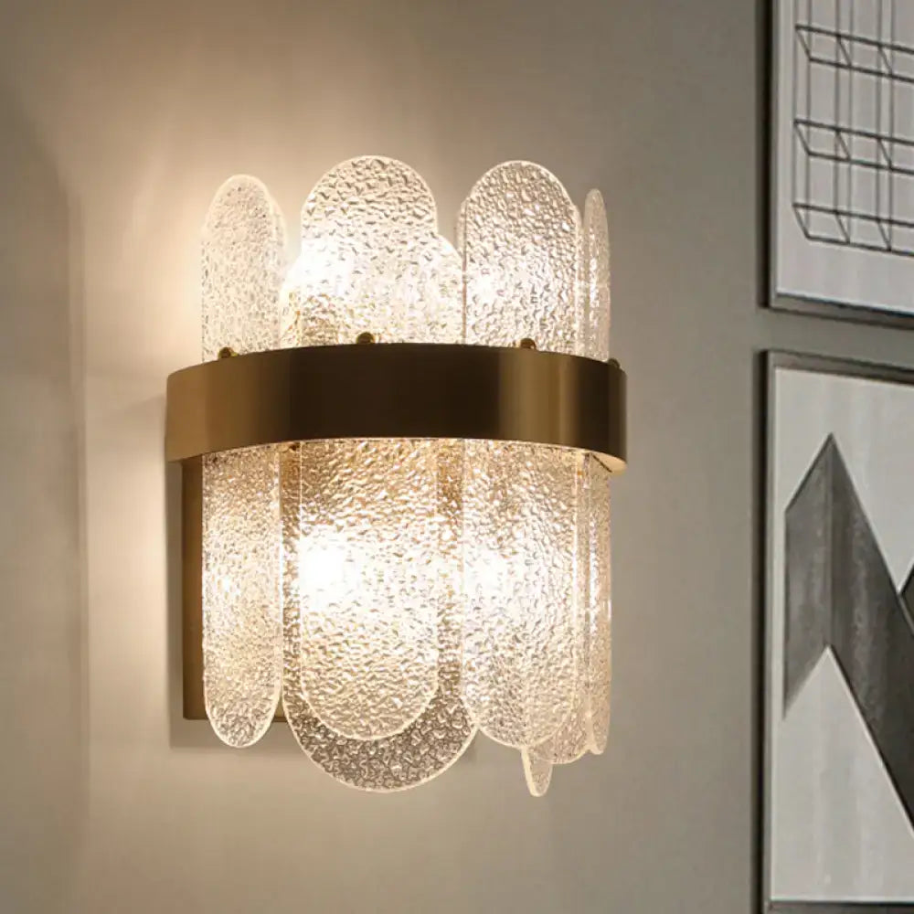 Gold hammered glass four-head wall sconce by Decorbites with brass band on Tampa Home & Garden Store