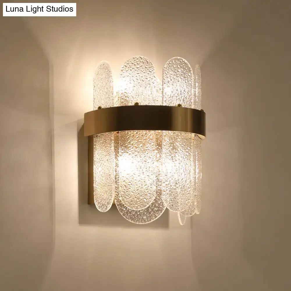 Gold hammered glass four-head wall sconce by Decorbites with brass band on Tampa Home & Garden Store