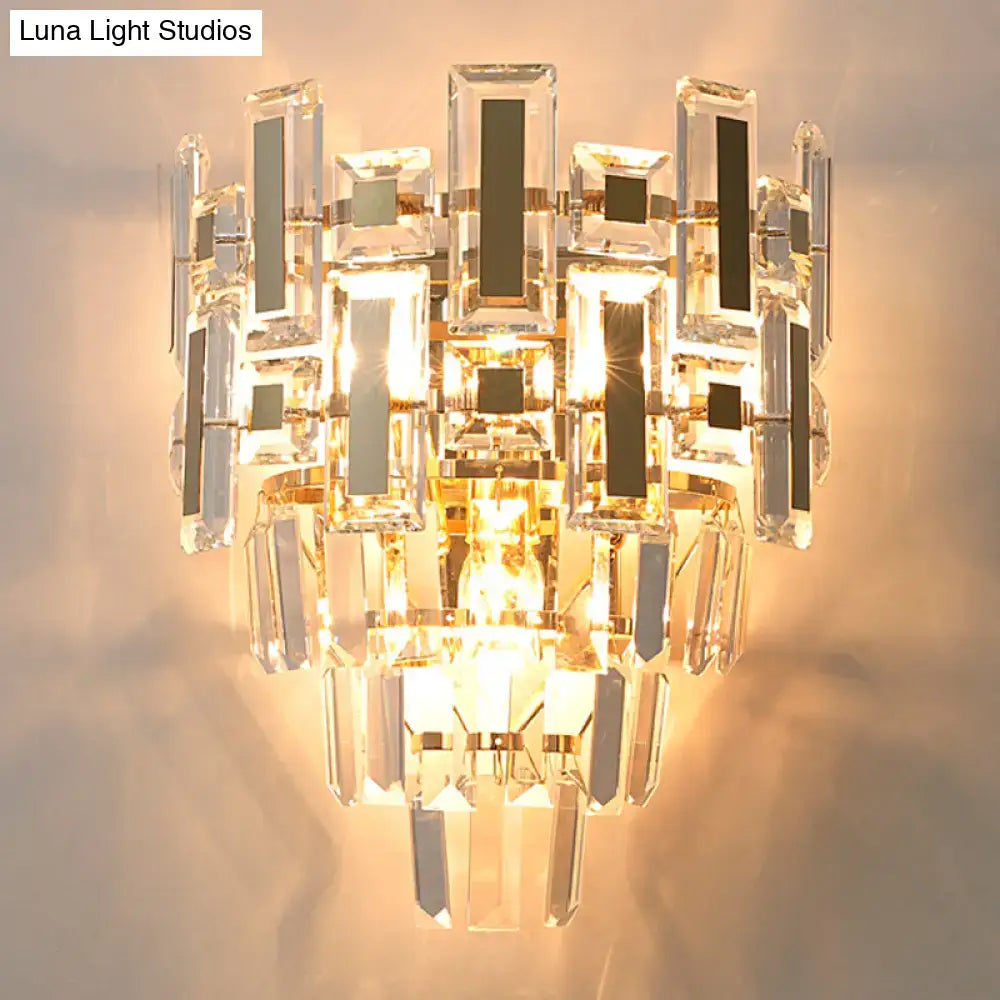 Gold Crystal 5-Tier Wall Sconce with gold-tone metal and crystal prisms on Tampa Home & Garden Store
