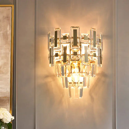 Gold Crystal 5-Tier Wall Sconce by Decorbites, crystal prisms, warm gold finish on Tampa Home & Garden Store