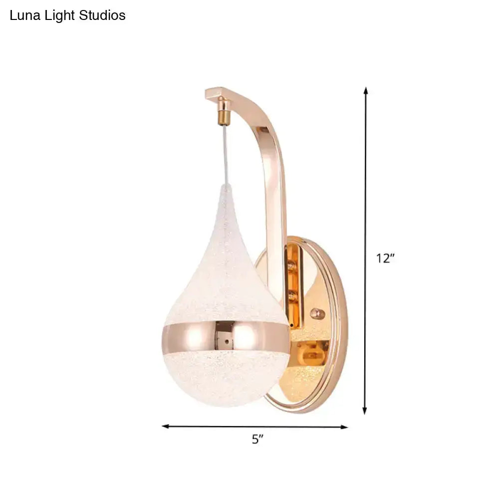 Decorbites gold acrylic waterdrop wall light fixture sconce with curved arm and frosted shade on Tampa Home & Garden Store
