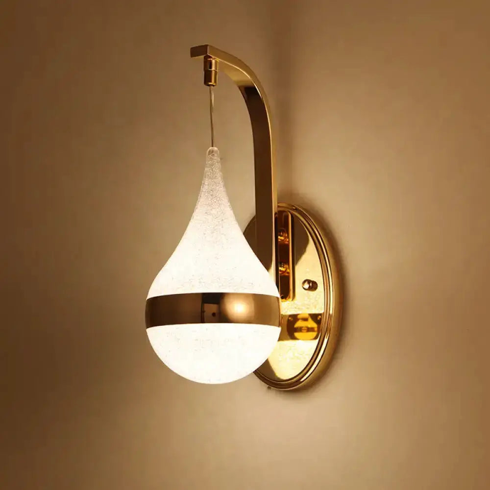 Modern gold acrylic waterdrop wall light fixture with arm and teardrop shade by Decorbites on Tampa Home & Garden Store