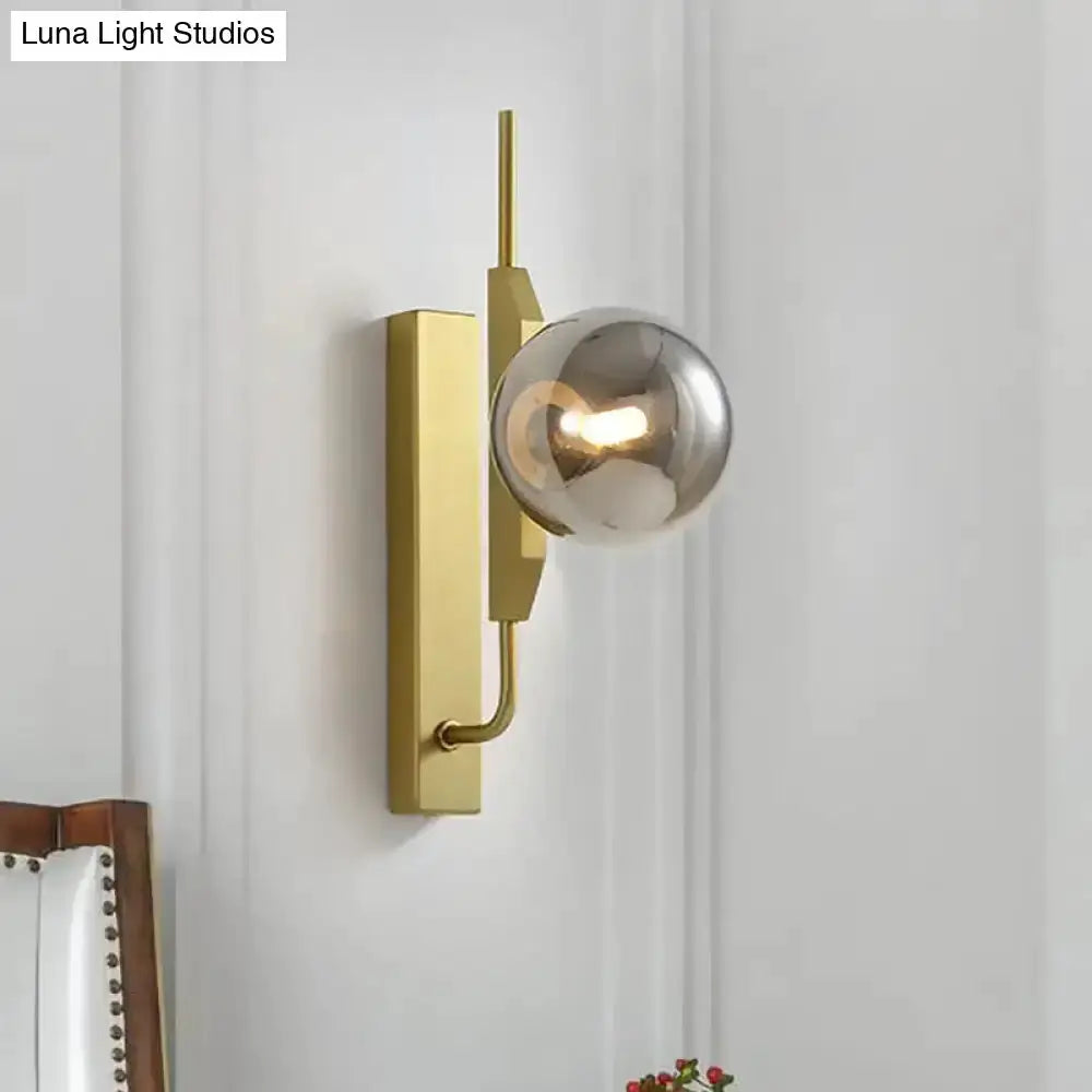 Modern gold amber glass orb wall light fixture with brass backplate by Decorbites 110–120V on Tampa Home & Garden Store