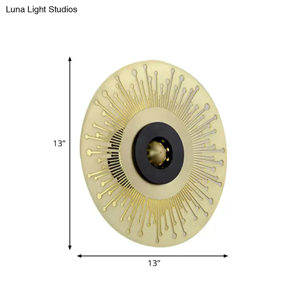 Decorbites gold black disk laser-cut sconce with sunburst rays, 13 in diameter on Tampa Home & Garden Store