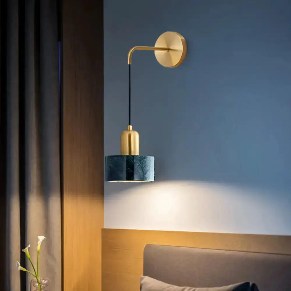 Decorbites pendant light fixture, gold metal with blue marble shade, wall-mounted on Tampa Home & Garden Store
