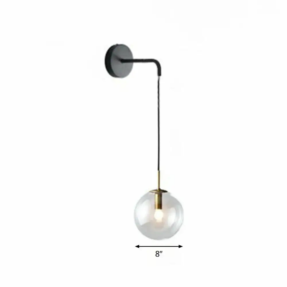 Gold black spherical wall light sconce with clear glass globe, 8 in diameter Decorbites on Tampa Home & Garden Store