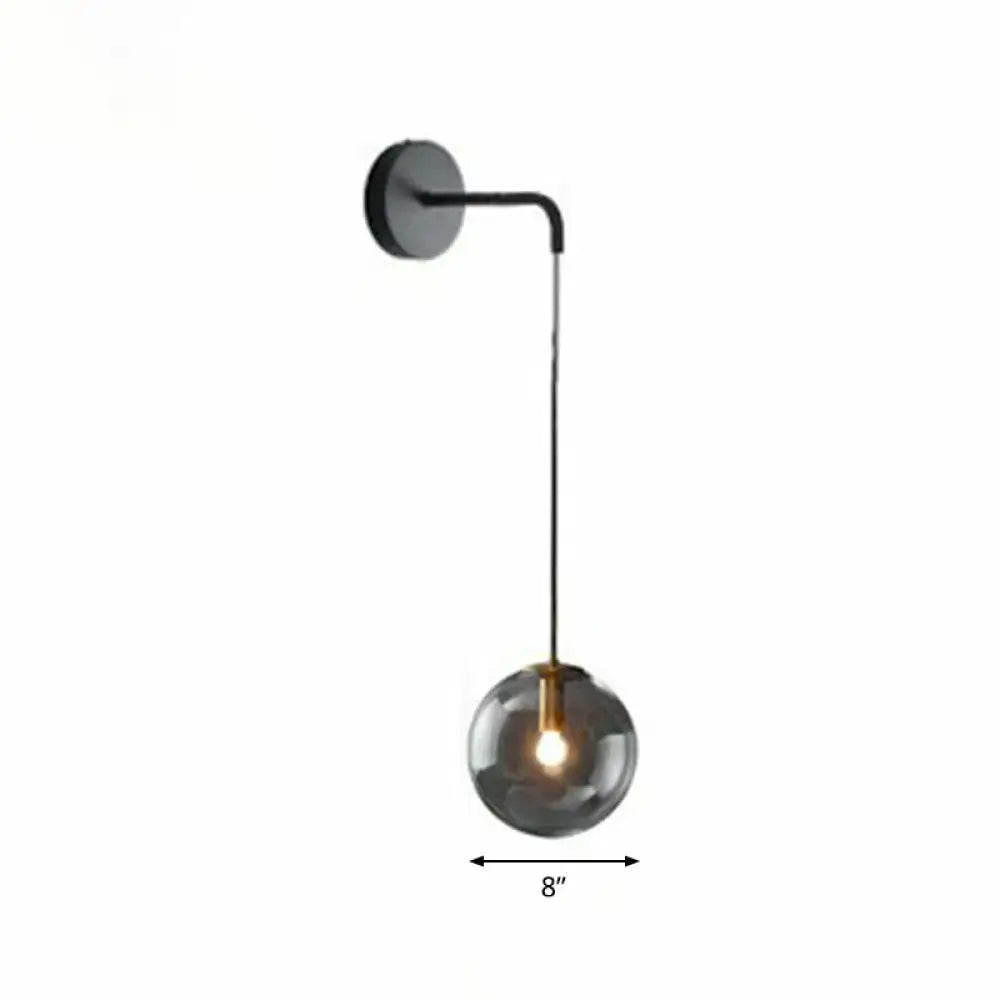 Gold Black Spherical Wall Light wall sconce with smoky glass globe 8in Decorbites on Tampa Home & Garden Store