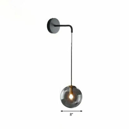 Gold Black Spherical Wall Light wall sconce with smoky glass globe 8in Decorbites on Tampa Home & Garden Store