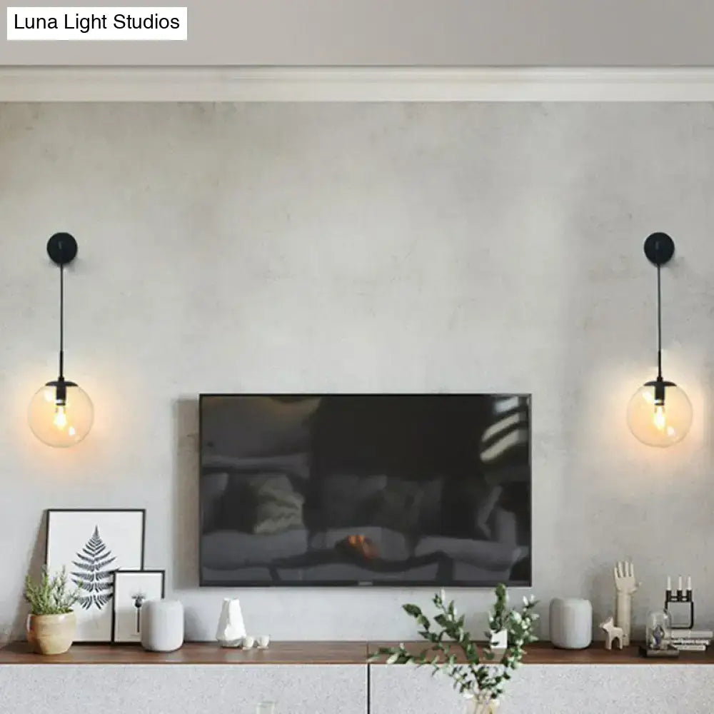 Gold Black Spherical Wall Light pair in black metal with clear glass globes on Tampa Home & Garden Store