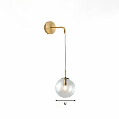 Gold Black Spherical Wall Light wall sconce with brass arm and 8in glass globe by Decorbites on Tampa Home & Garden Store