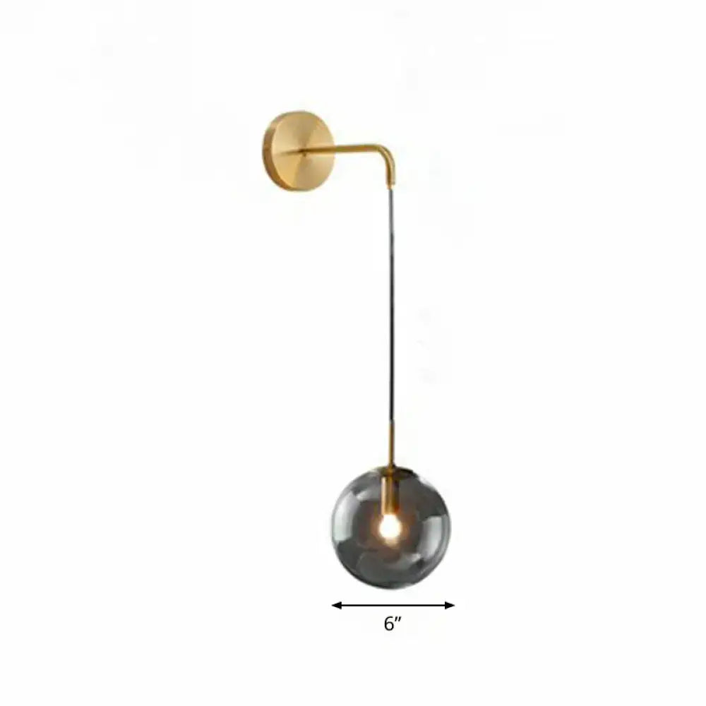 Gold Black Spherical Wall Light by Decorbites with smoky glass globe and gold mount on Tampa Home & Garden Store
