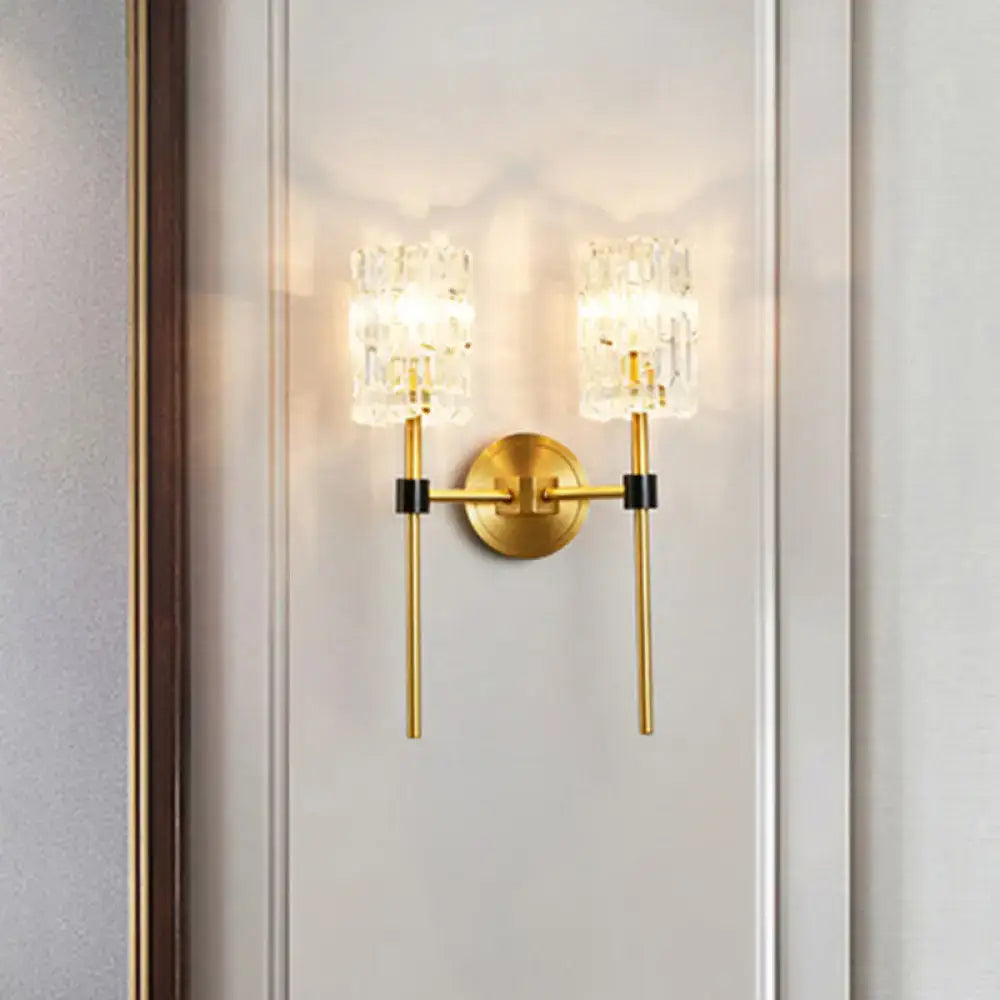 Gold Crystal Carved Glass Two-Light Wall Sconce by Decorbites with gold finish on Tampa Home & Garden Store
