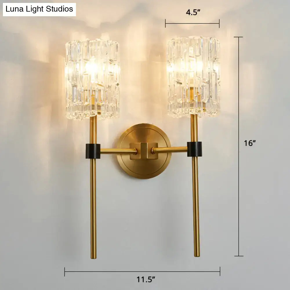 Gold Crystal Carved Glass Wall Sconce with brass finish and crystal shades, wall mount on Tampa Home & Garden Store