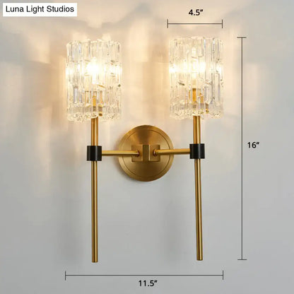 Gold Crystal Carved Glass Wall Sconce with brass finish and crystal shades, wall mount on Tampa Home & Garden Store