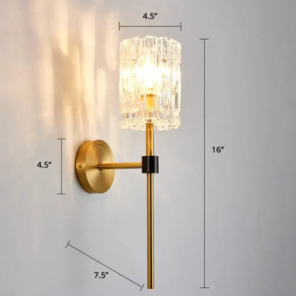Gold Crystal Carved Glass Two-Light Wall Sconce brass finish with round backplate on Tampa Home & Garden Store