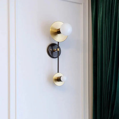 Decorbites Gold Black Opal Wall Sconce with two opal glass bulbs and crescent gold backplates on Tampa Home & Garden Store
