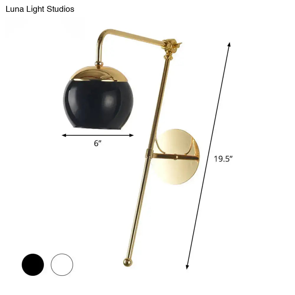 Decorbites gold black glass G4 sconce with curved brass arm and round black shade wall mount on Tampa Home & Garden Store