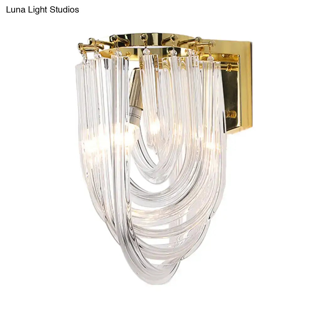 Gold Glass Geometric Clear Sconce with cascading glass strands and brass backplate on Tampa Home & Garden Store