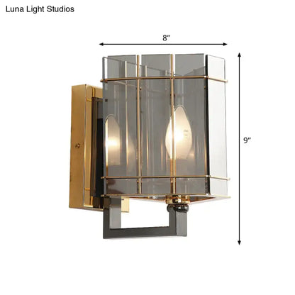 Gray glass triangle sconce by Decorbites with brass frame and glass panels, wall-mounted 8x9 in on Tampa Home & Garden Store