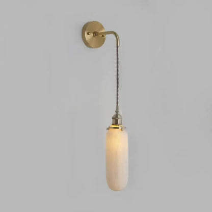 Modern Gold and White Ribbed Glass Wall Sconce