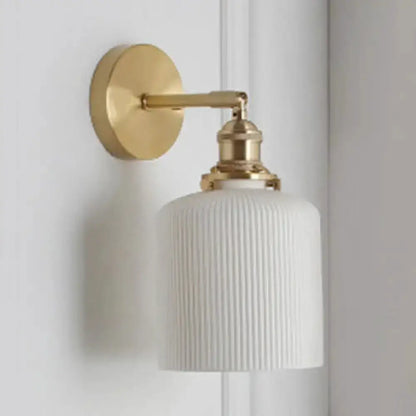 Modern Gold and White Ribbed Glass Wall Sconce