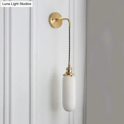 Modern Gold and White Ribbed Glass Wall Sconce