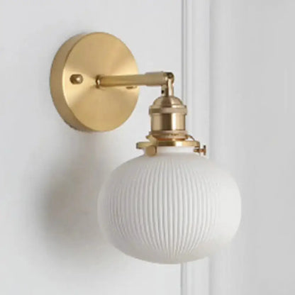 Modern Gold and White Ribbed Glass Wall Sconce