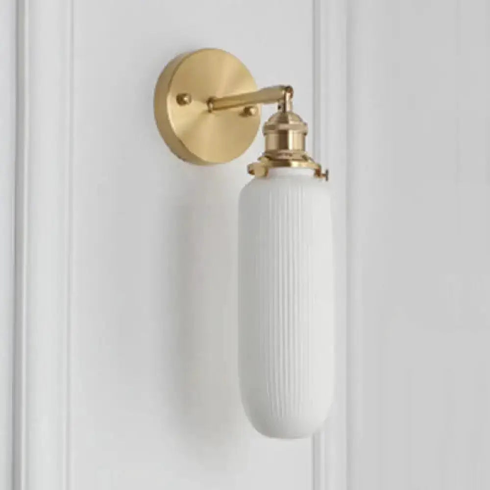 Modern Gold and White Ribbed Glass Wall Sconce