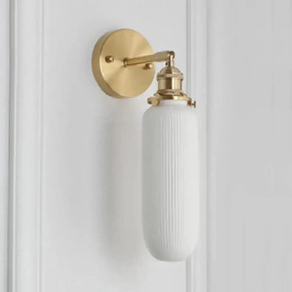 Modern Gold and White Ribbed Glass Wall Sconce