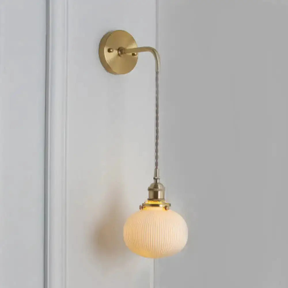Modern Gold and White Ribbed Glass Wall Sconce