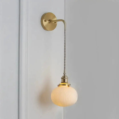 Modern Gold and White Ribbed Glass Wall Sconce