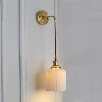 Modern Gold and White Ribbed Glass Wall Sconce