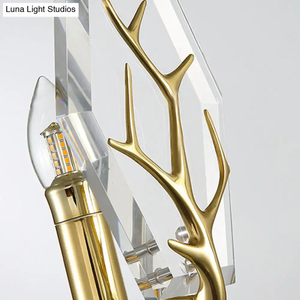 Gold antler wall sconce with crystal block backplate and LED bulb by Decorbites on Tampa Home & Garden Store