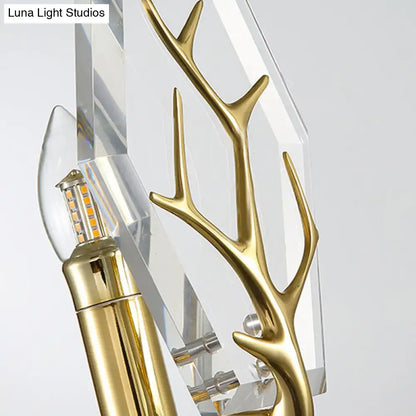 Gold antler wall sconce with crystal block backplate and LED bulb by Decorbites on Tampa Home & Garden Store