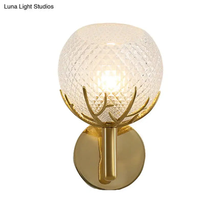 Gold lattice glass sconce with textured orb shade and brass finish, Decorbites wall light on Tampa Home & Garden Store