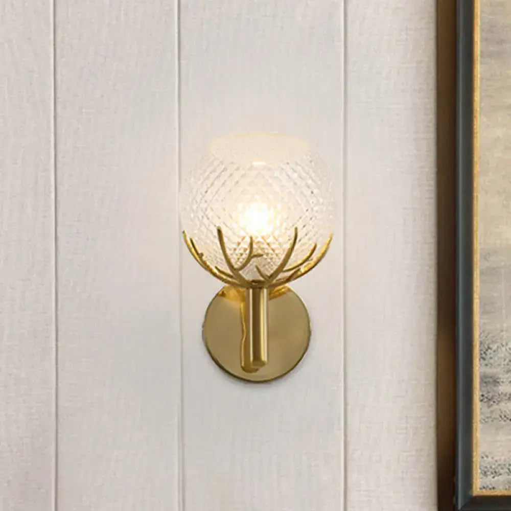 Gold lattice glass sconce with brass backplate and antler-style arms Decorbites on Tampa Home & Garden Store