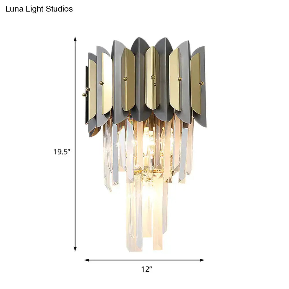 Modern gold & black crystal sconce wall light for bedroom with hanging crystals 19.5x12 on Tampa Home & Garden Store