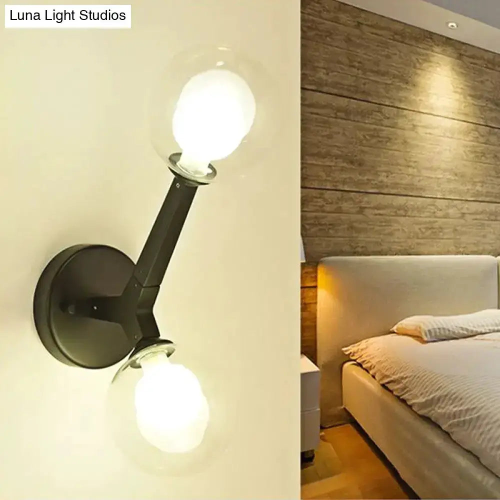 Double-globe wall lamp by Decorbites in black with clear glass globes, wall sconce, two bulbs on Tampa Home & Garden Store