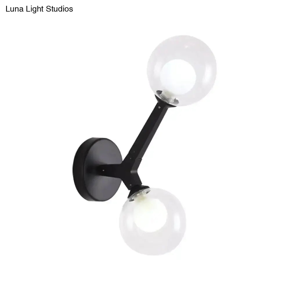 Modern black metal double-globe wall lamp with two glass globes for corridor lighting on Tampa Home & Garden Store