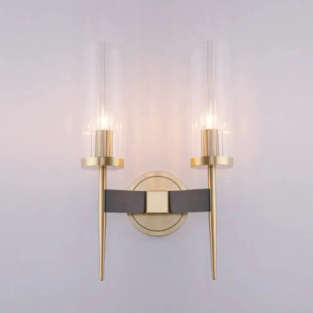 Modern Gold and Black Fluted Glass Wall Lamp