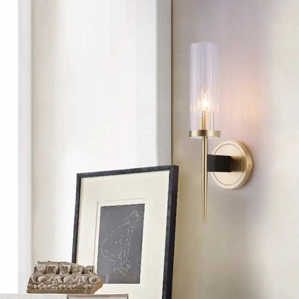 Modern Gold and Black Fluted Glass Wall Lamp