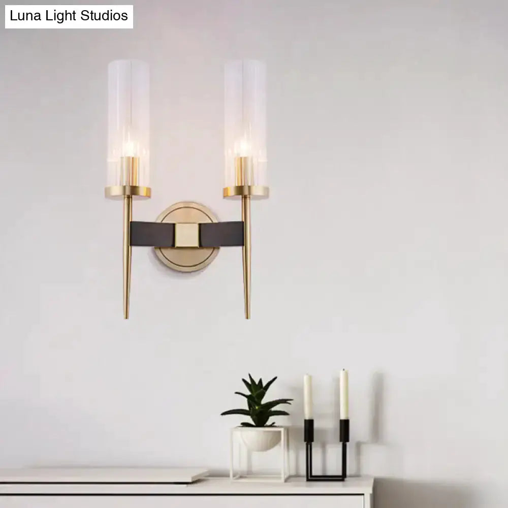 Modern Gold and Black Fluted Glass Wall Lamp