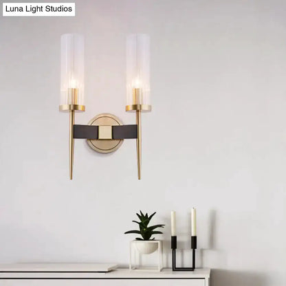 Modern Gold and Black Fluted Glass Wall Lamp