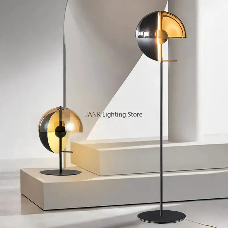 Gold and Black Glass Hemisphere LED Floor Lamp