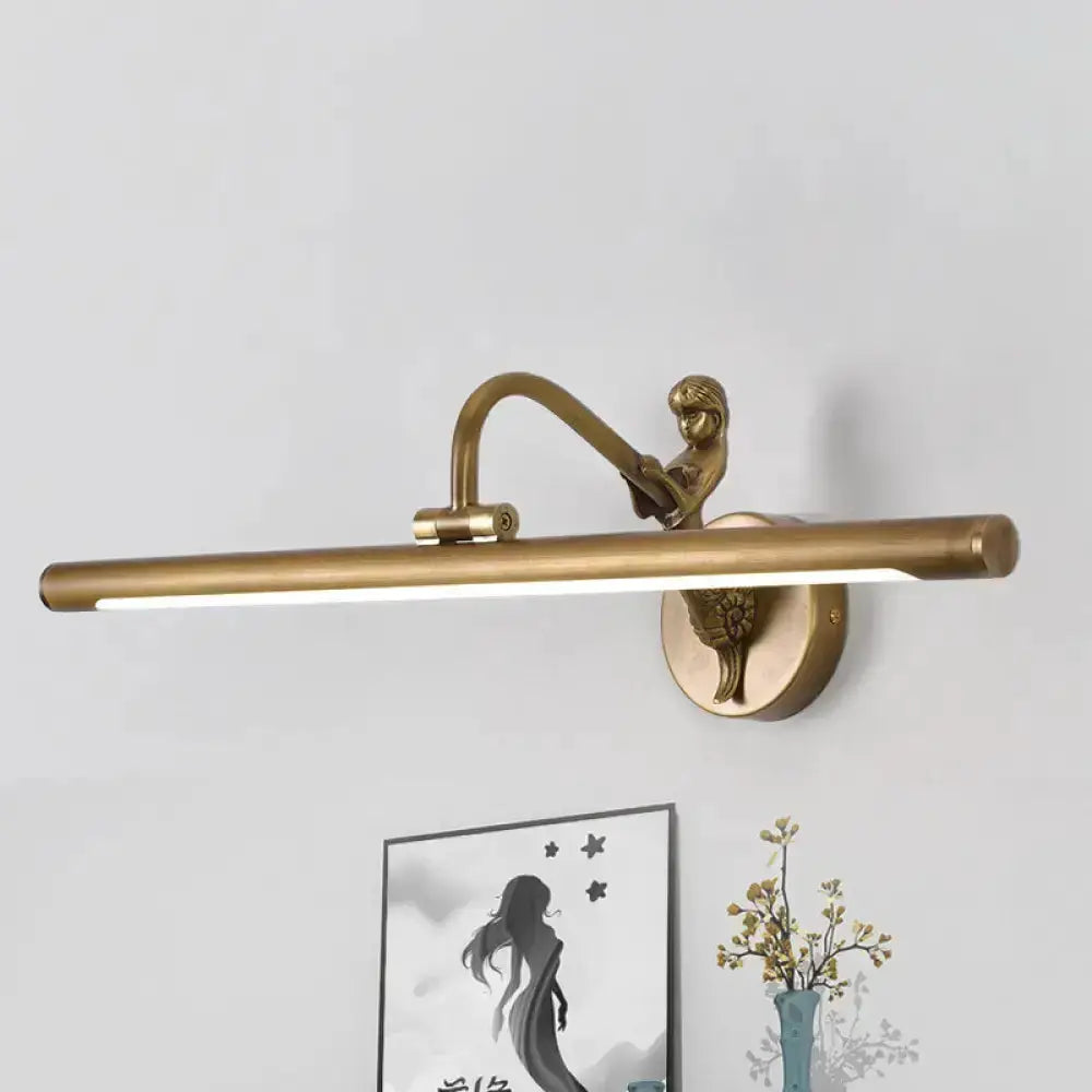 Modern gold LED wall sconce vanity light fixture with curved arm and mermaid backplate on Tampa Home & Garden Store