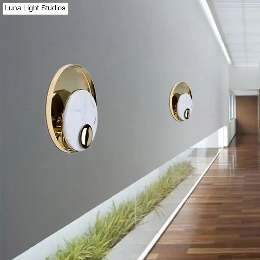 Marble Peacock Wall Sconce by Decorbites gold brass ring with white marble disc, pair shown on Tampa Home & Garden Store