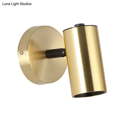 Metallic Tube LED Bedside Sconce brass gold finish with cylindrical shade on backplate Decorbites on Tampa Home & Garden Store